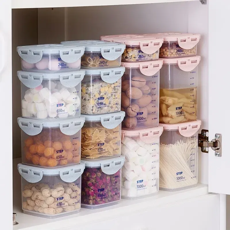 Color: Burgundy - WBBOOMING Healthy Plastic Box Food Storage Box Storage Tank Airtight Plastic Containers Sealed Cans For Coarse Cereals Grains