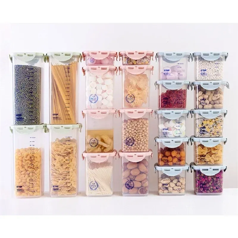 Color: Burgundy - WBBOOMING Healthy Plastic Box Food Storage Box Storage Tank Airtight Plastic Containers Sealed Cans For Coarse Cereals Grains