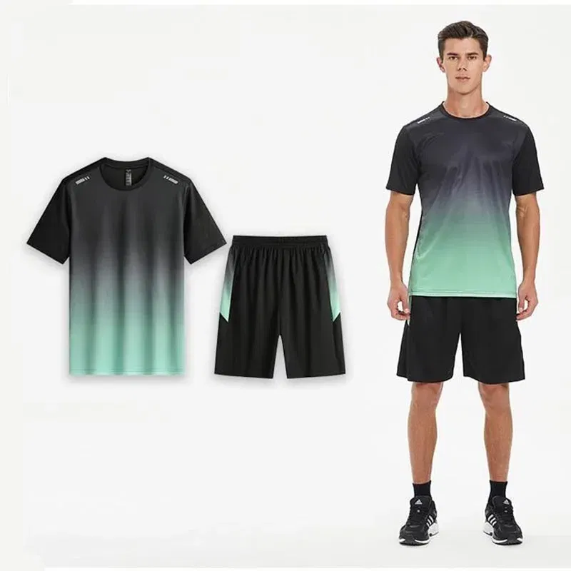 Color: WHITE, Size: XL - Fitness Clothes Men Ice Silk Quick Drying Sportswear Suit Short Sleeve Sports T-shirt Shorts Running Tracksuit Gym Training Set