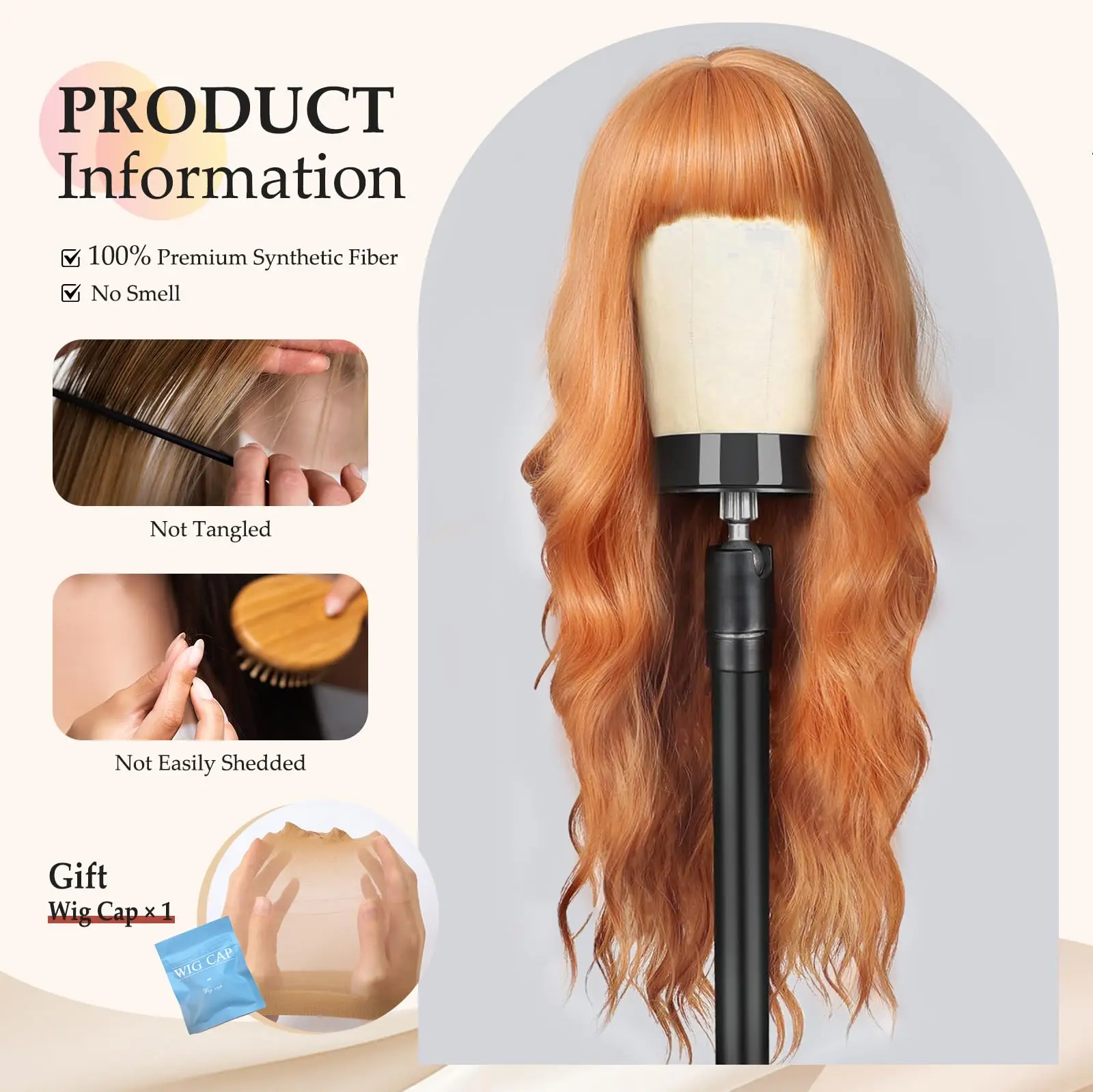 Color: T1B/33/27 - Orange synthetic wig with big waves for party, Halloween cosplay, daily use wig, high-temperature hair accessory