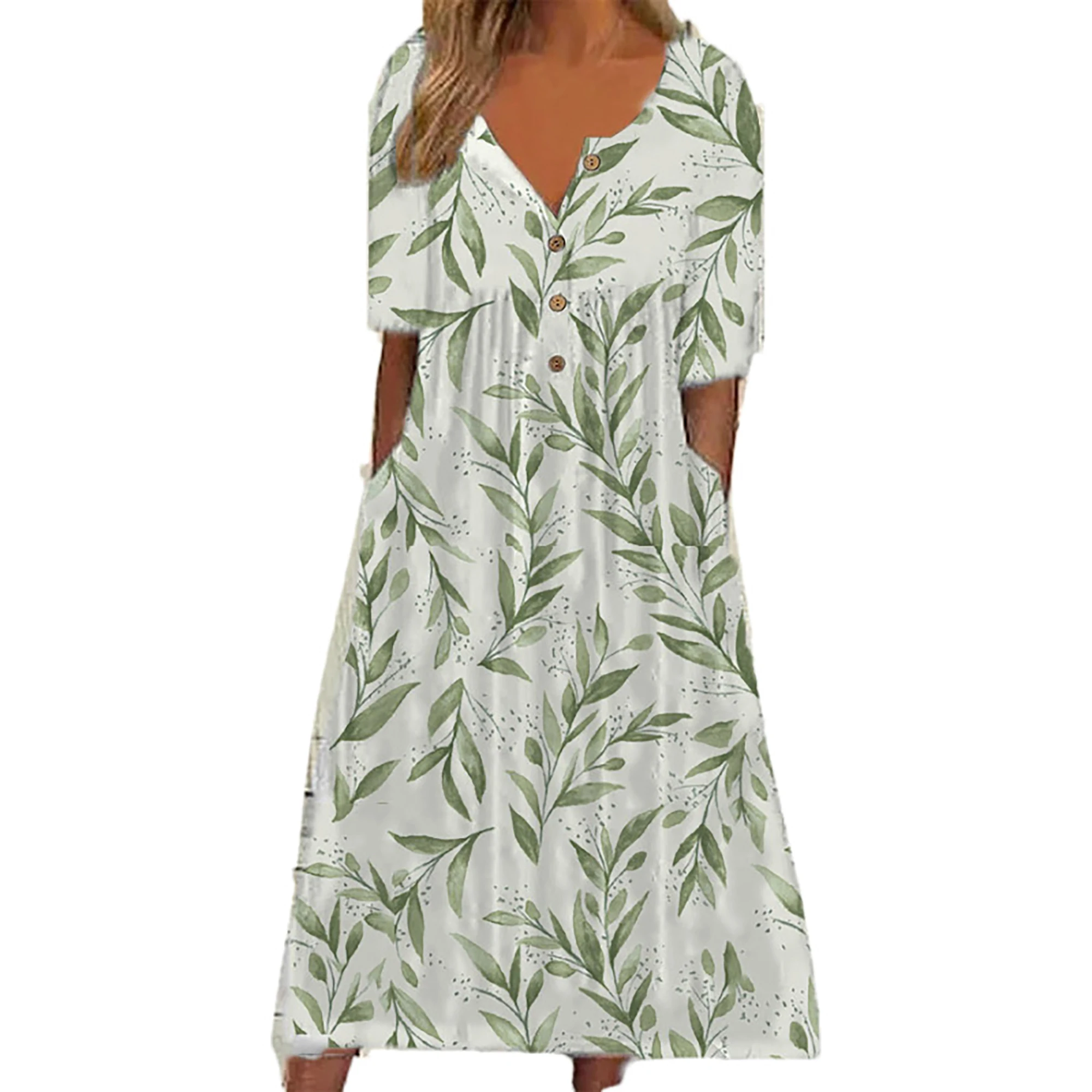 Color: black, Size: 3XL - 2024 Europe and the United States spring new fashion printed V-neck button short sleeve plus size women's size women's pocket