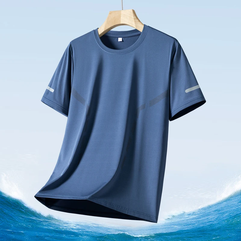 Color: Clear, Size: 4XL - Men's Silk Ice Round Collar T-shirt, Simple Running Fitness Suit, Breathable Thin T-shirt, Quick Dry T-shirt, Summer