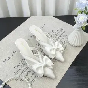 Color: black, Shoe Size: 36 - Fairy Style Pink Cool Slippers for Women's Summer 2024 French Pointed Bow Hollow High Heels, Half Wrapped Women's Slippers