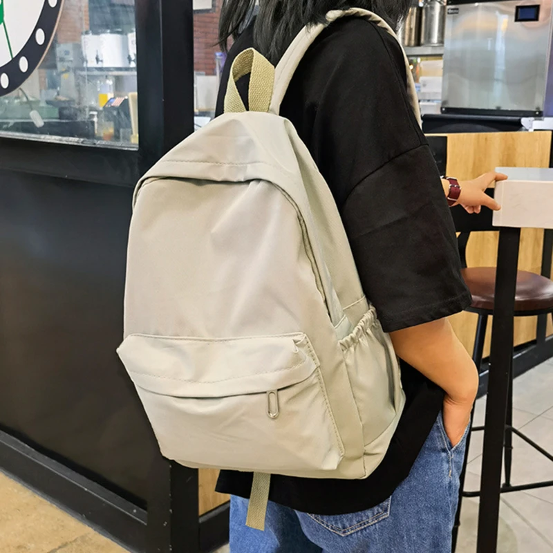 Color: black - Women Schoolbag Waterproof Large Capacity School Backpack Smooth Zipper Solid Color Teens Girl Casual Daypack Bag Student Supply