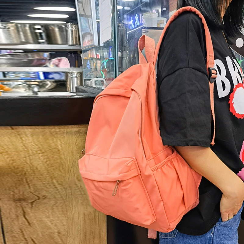 Color: black - Women Schoolbag Waterproof Large Capacity School Backpack Smooth Zipper Solid Color Teens Girl Casual Daypack Bag Student Supply