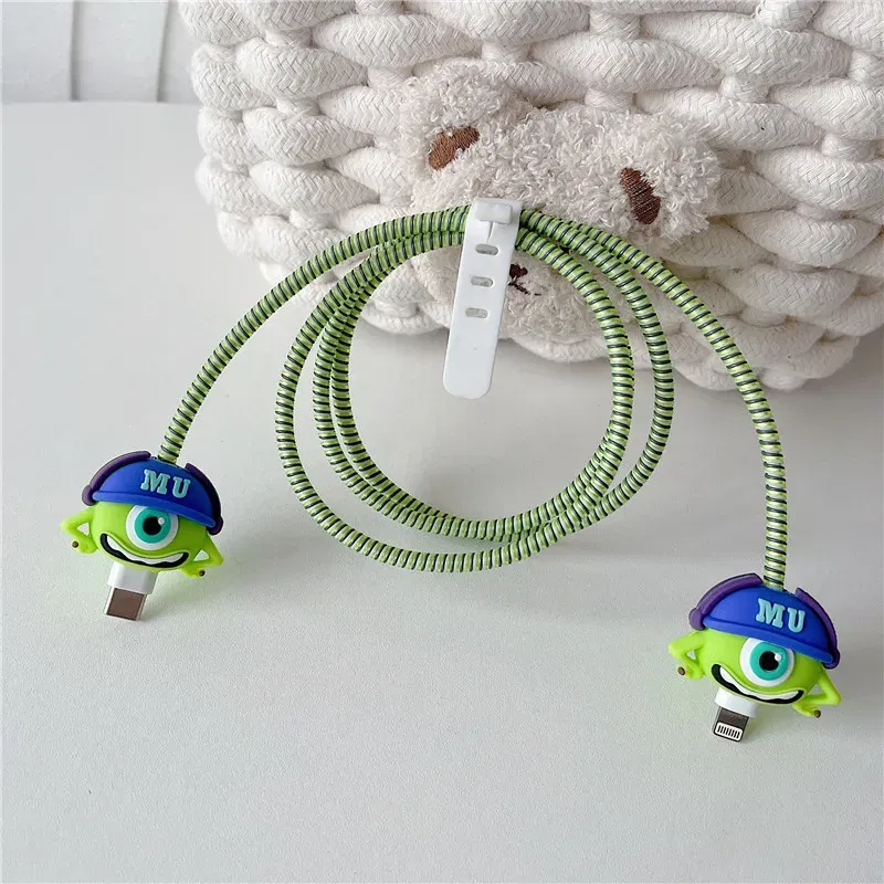 Color: Orange - 4pcs/set New Cute Cartoon Bite Data Cable Protection Case for Apple Huawei Charging Cable Universal Fall Protection Case