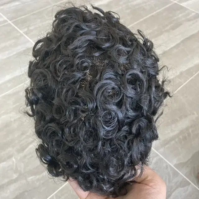 Toupee Color: 1820#, Toupee Density: 110%, Length: 6 inches, Toupee Size: 6x8, Toupee Design: free - 20MM Curly Brown Black Super Durable Mono Lace&Pu Mens Toupee Wig Human Hair 15mm Capillary Prosthesi Weave Replacement For Male