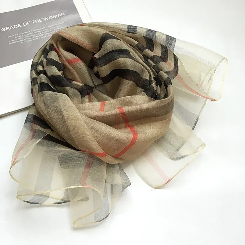 Color: red brown - Silk&Wool Scarf For Women Four Seasons Scarf Big Size 84*190cm