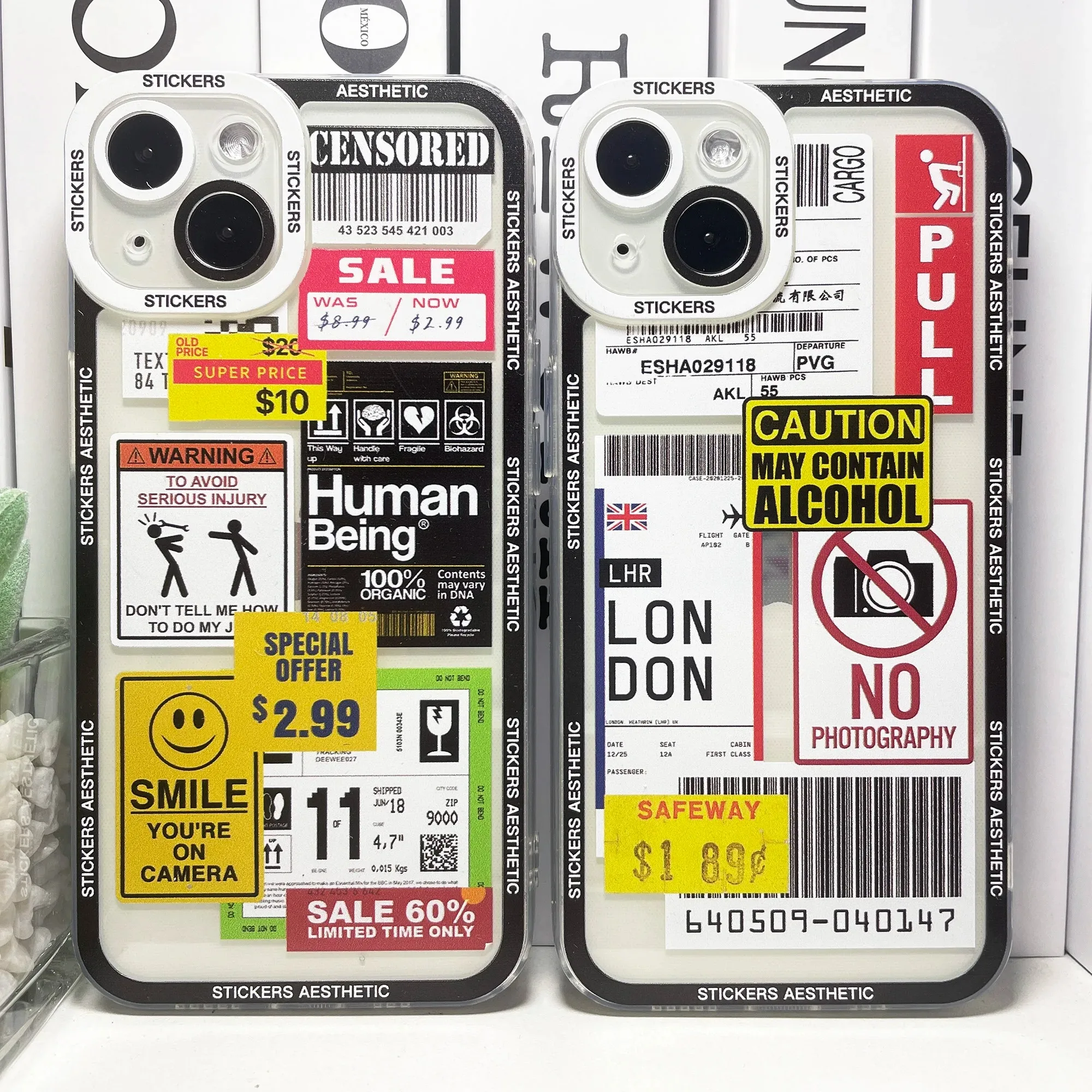 Color: SKY BLUE, Material: leather - Mix Labels Collage Stickers Aesthetic Phone Case For Samsung Galaxy S10 S20 S21 S22 S23 S24 FE Plus Ultra Note 20