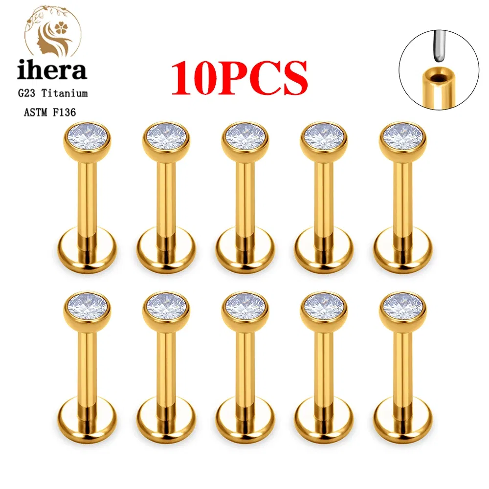 Metal color: SILVER PLATED, Ships From: CHINA, Main Stone Color: Red - 10PCS G23 Titanium Lip Ring Labret Piercing Stud Earring CZ 16/18/20G Push Pin Ear Tragus Cartilage Helix Conch Pierc? Jewelry