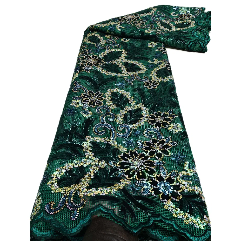Color: Blue, length: 5 yards, Width: 120cm - African Velvet Lace Fabric, High Quality Elegant Nigerian Wedding Sequins Lace Fabrics 5 Yards Laser Cutting French Tulle Laces