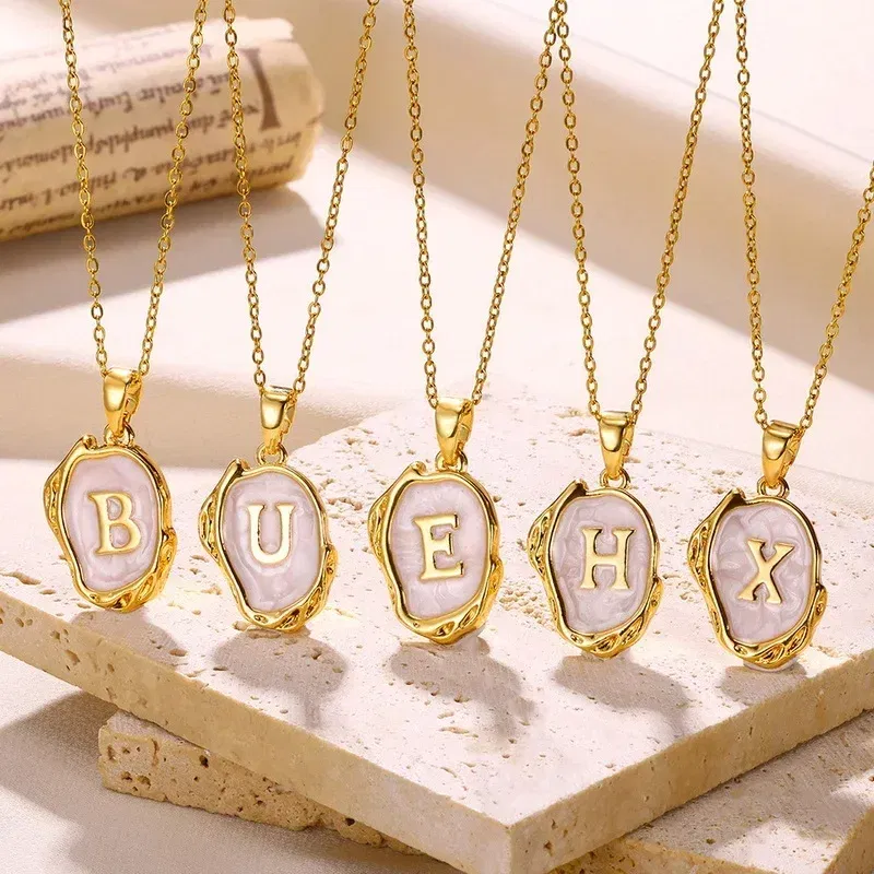 Metal Color: Plating Gun, Length: 40cm - Y2K Stainless Steels Drip Oil 26 Letter Necklaces for Women Men Alphabet A-Z Initials Pendant Necklace Aesthetic Jewelry Gift