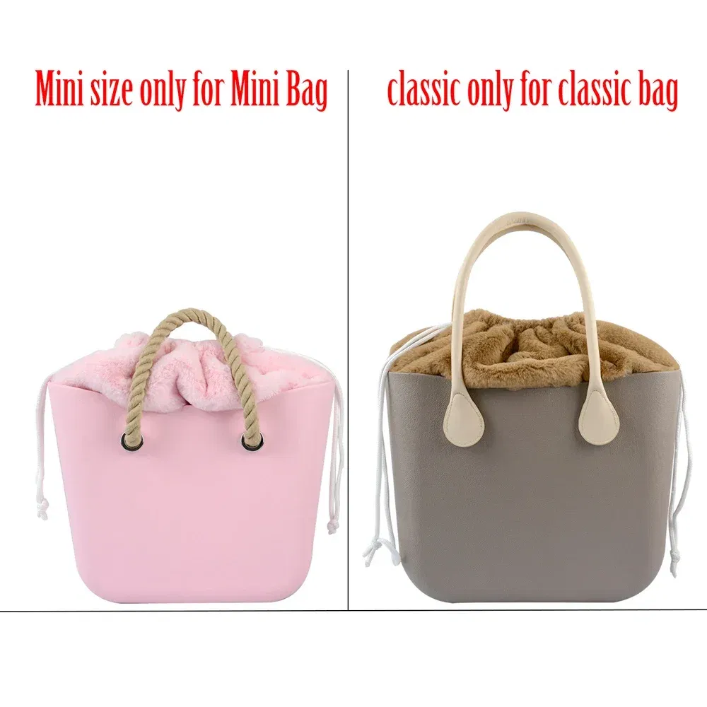 Color: Blue - 2025 Winter O Bag Large Capacity Classic Mini Plush Fur Furry Organizer Top Drawstring Colorful Inner Insert for Obag Winter