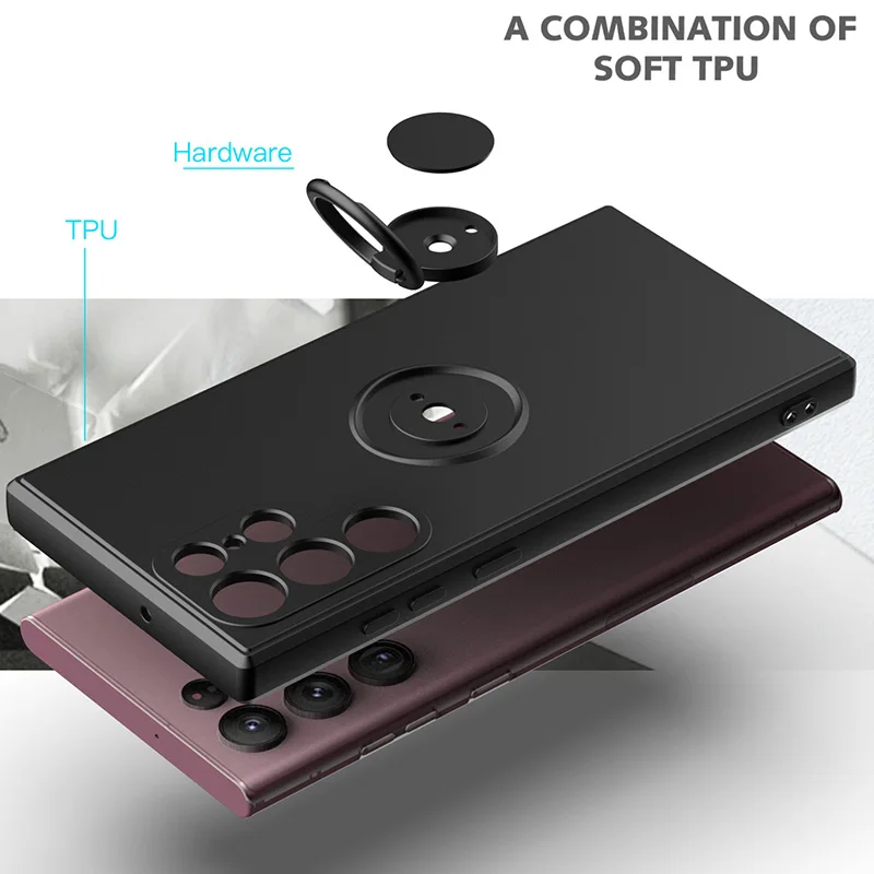 Color: Purple Pink, Ships From: CHINA, Material: Neoprene - With Ring Holder Phone Case For Samsung Galaxy S25 Ultra S24 S23 S22 S21 Plus A13 A52 A53 A54 TPU Soft Back Cover