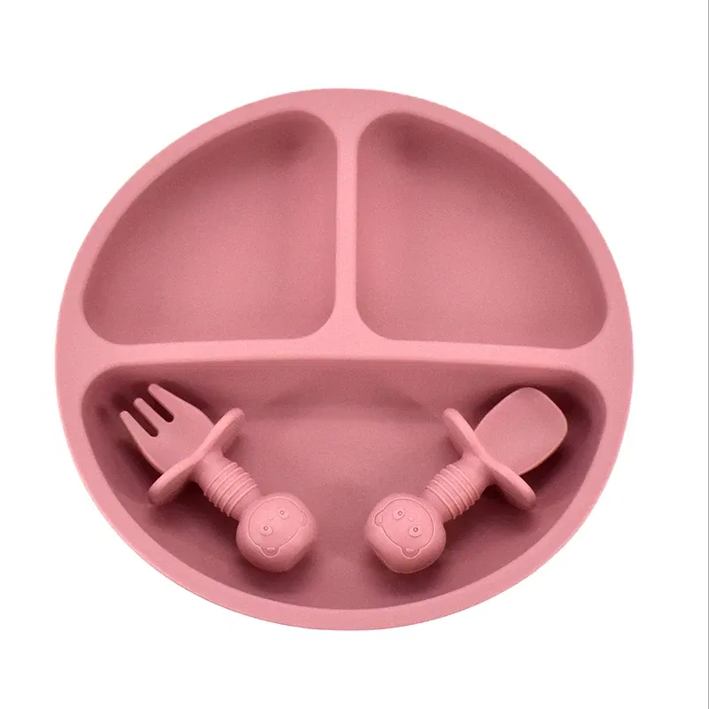 Color: Gold - 9Colors Baby Plate Set Food Grade Silicone Dishes BPA-Free Tableware Kids Feeding Bowls Kids Learning Dishes Tray Dropshiping