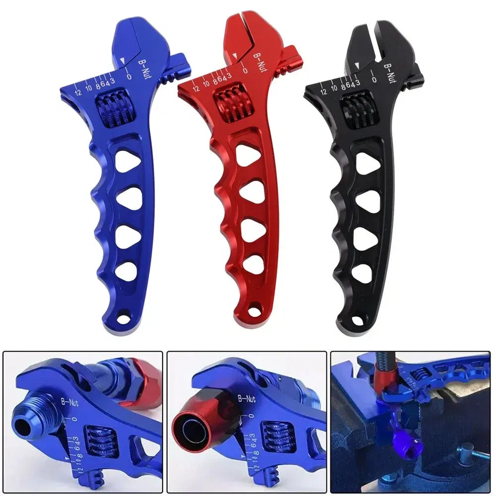 Color: Blue - Aluminum Adjustable Spanner Wrench Tool for Fuel Hose End Fitting 3AN to 12AN