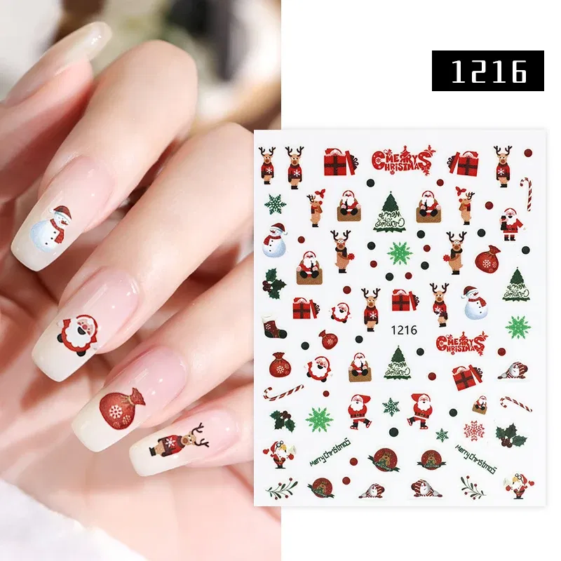 Color: White Smoke - 1Pc Christmas Stickers Santa Claus Snowflake Decals Catoon Image Muti- Pattern New Year Halloween Nail Art Stickers for Manicure