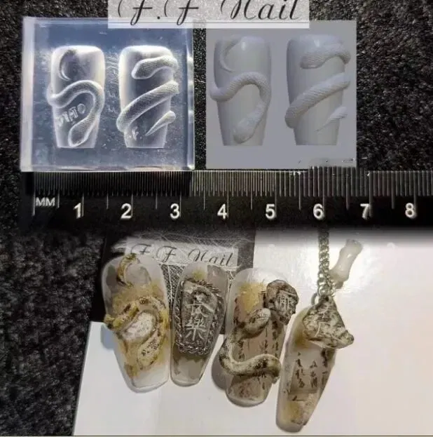 Color: green - 1pc Snake Flamingo Jellyfish Dragon Dtream 3D Acrylic Mold Nail Art DIY Silicone Nail Art Templates Nails Mold
