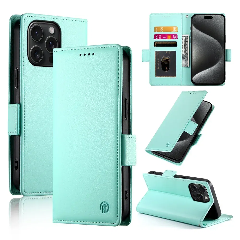 Color: green, Material: PU - PU Leather Flip Phone Case For iPhone 16 15 Pro Max 16E 14 13 1211 XS Max XR X 8 7 Plus SE KickStand Cards Solt Wallet Cover