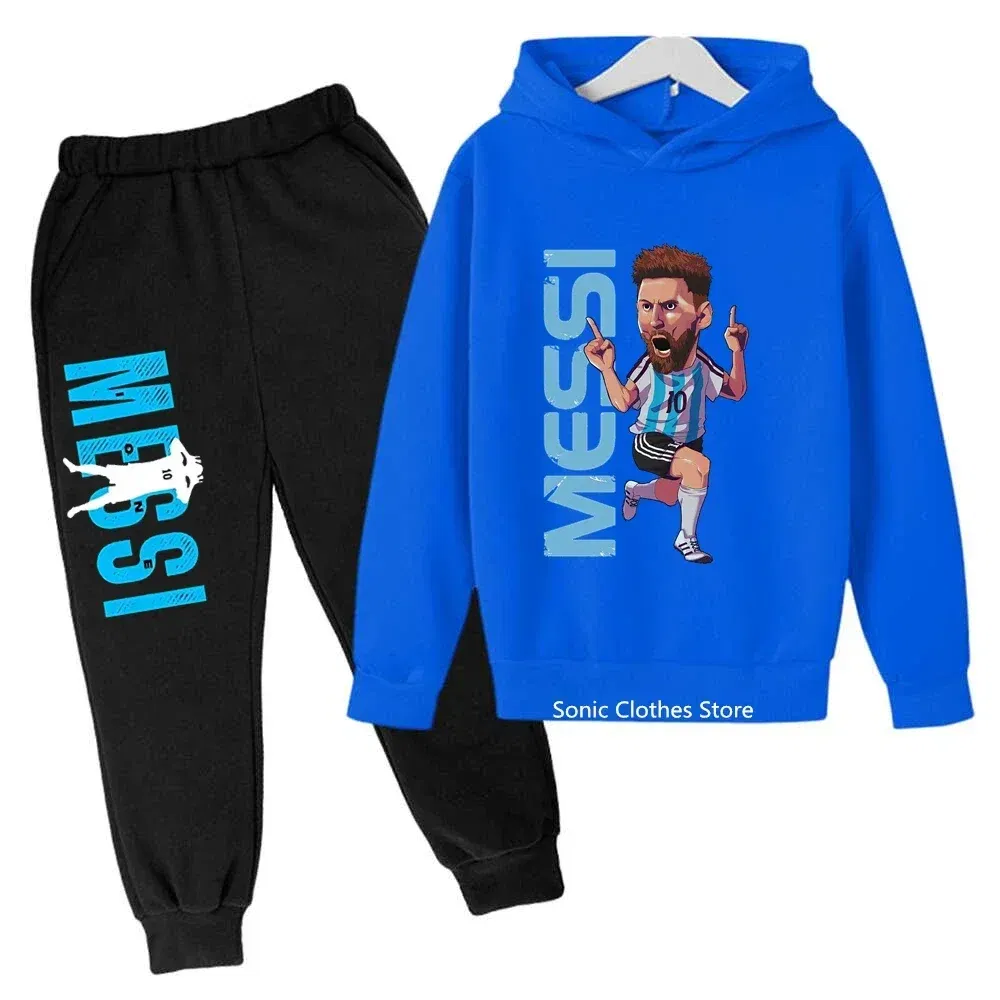 Color: Khaki, Kid Size: 3T - messi avatar printed children's clothing children's autumn and winter hoodies pants 2-piece casual boys and girls suits
