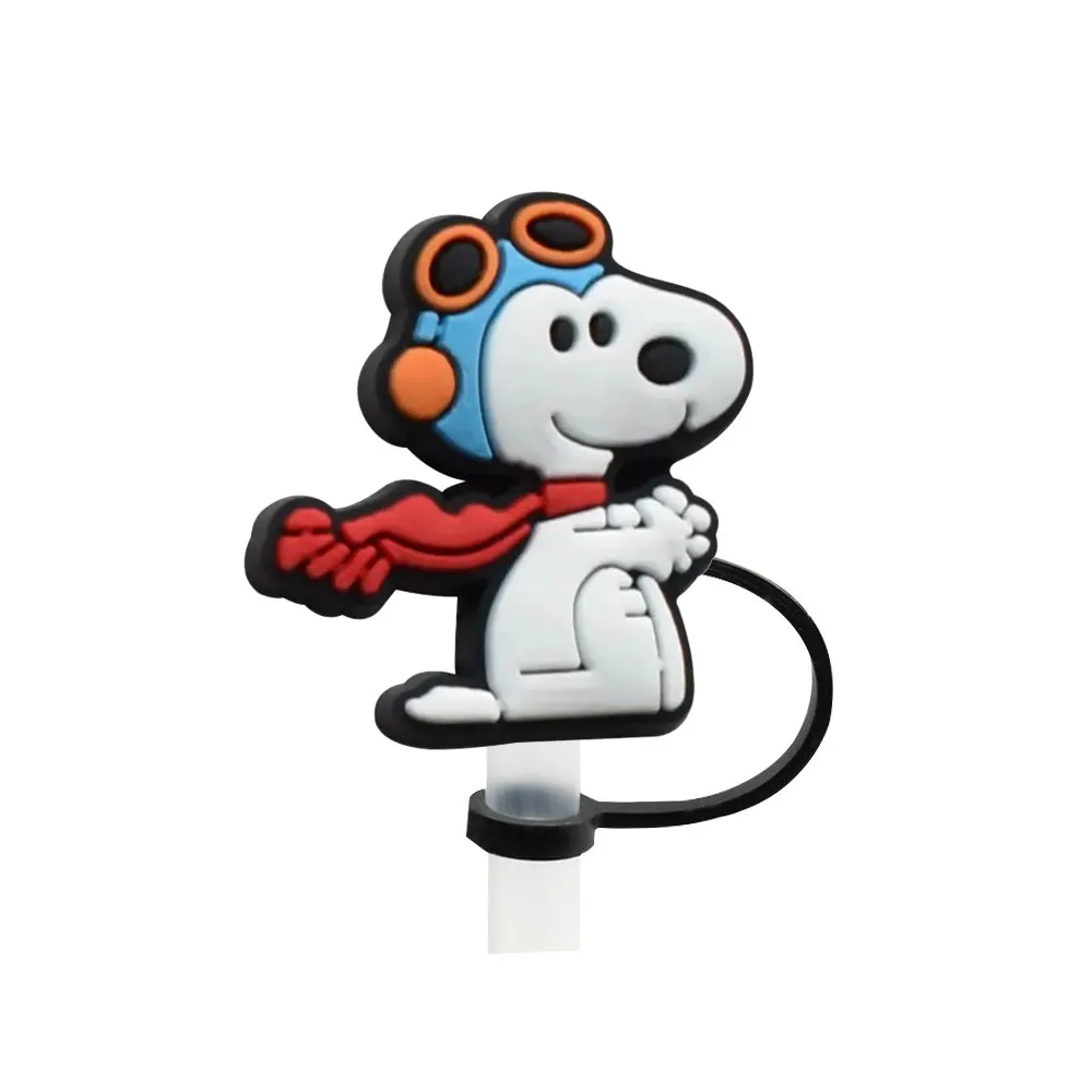 Color: MULTI - 1-12PCS Cute MINISO Snoopy Straw Cover Cap With 30&40Oz Cup10mm Straw Toppers Reusable Dust-Proof Straw Caps Cartoon Drink Stra