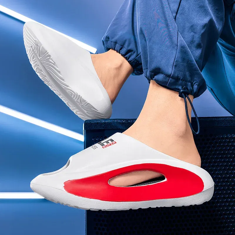 Color: Beige, Shoe Size: 37.5 - Men's Sandal Slippers New Summer Sneaker Slippers Men Thick Bottom Platform Slides Soft Eva Slippers Casual Beach Shoes