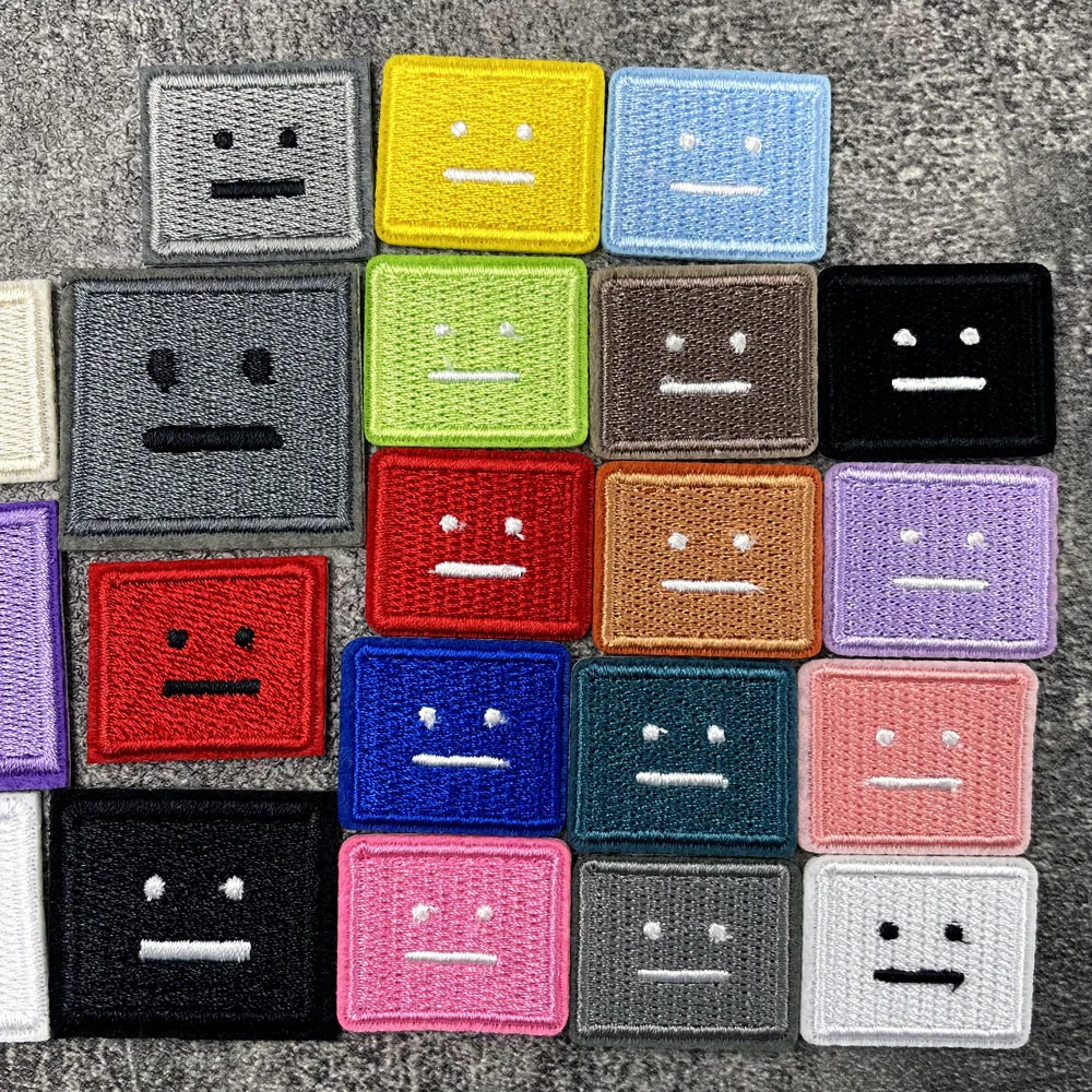 Color: DULL - Square Expression Embroidered Applique Patches Fabric Garment Apparel Clothing Accessories Embroidery Badges Pink Black White