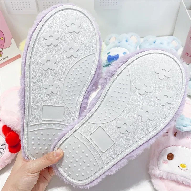 Color: Peacock Green, Shoe Size: 36 - Japanese Anime Slippers Cartoon Open Toe Sweet Girly Indoor Home Plush Shoes Flat Non-slip Casual Girl Spring Autumn Kawaii