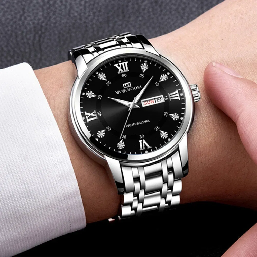Color: Rose - Top Brand Men Watch Stainless Steel Top Quailty Luxury Push Button Hidden Clasp Waterproof Luminous Date Week Sport Wrist Watch