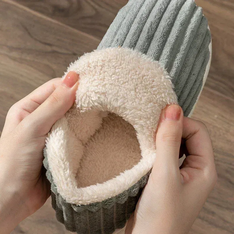Color: black, Shoe Size: 40-41 - Winter Couple Style Concise Solid Color Wrap Heels Plush Slippers Non-slip Warm Flip Flops Women Men Home Casual Cotton Shoes