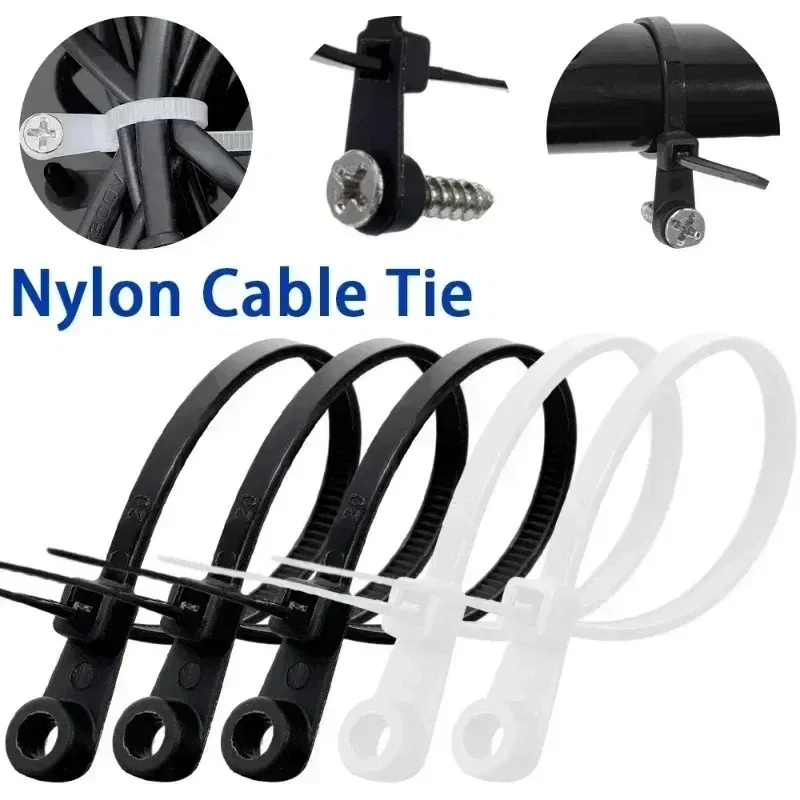 Screw Hole Cable Ties Reusable Fixed Nylon Cable Ties Self-locking Cord Ties Straps Fastening Loop Office Organizer