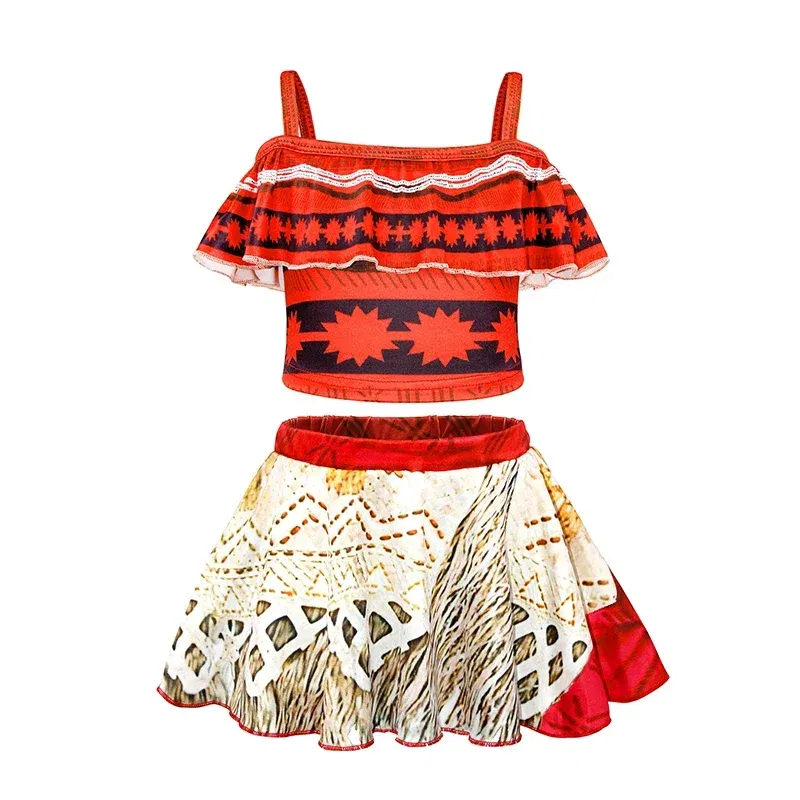 Color: Beige, Kid Size: 12M - Moana 2 Swimsuit Summer Holiday Beach Girls Two-piece Bikini Toddler Adventure Outfit Pool Party Vaiana Fancy Dress Up