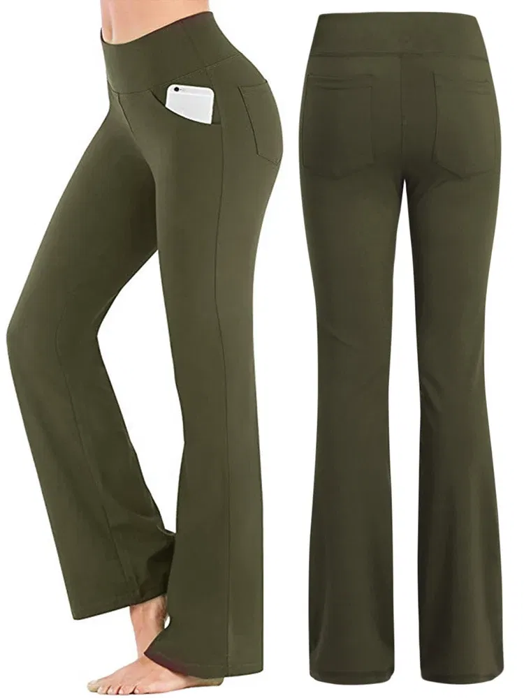 Color: army green, Size: XXL - Ogilvy Mather Solid Elegant Female Lady Women's Legs Pants Palazzo Flared Wide Killer High Waist OL Ladies Career Long Trousers