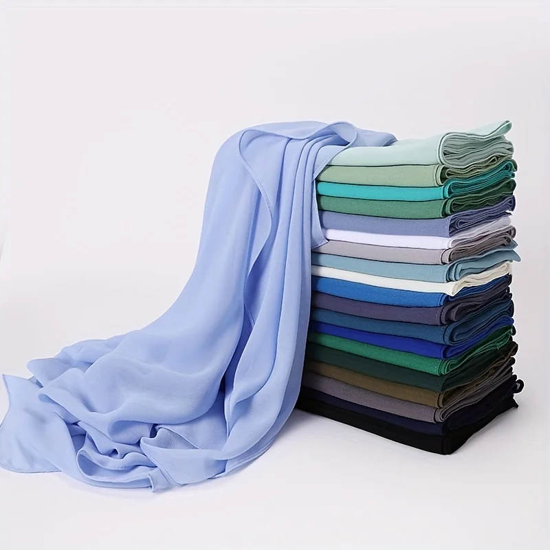 Color: green, Size: One Size - 110*110cm Chiffon Square Hijabs Scarf For Woman Muslim Turban Hat Islam Headscarf Women Plain Veil Jersey Hijabs Ramadan