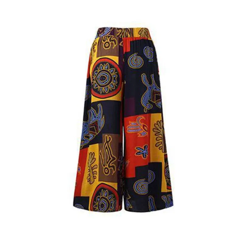 Color: Orange, Size: L - Ethnic Style Wide Leg Trousers Women Yoga Harem Pants Gypsy Hippie Thai Boho Court Pants Ruched Waist Aladdin Women's Pants