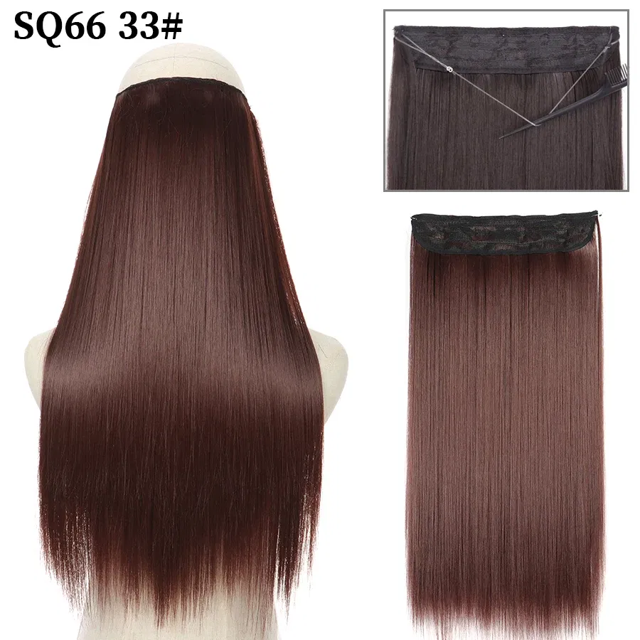 Color: #10, Stretched Length: 32inches, Ships From: CHINA - Synthetic Natural Wavy No Clip Fish Line Invisible Hair Extensions Mixed Color Blonde Black Artificial False Hair Piece ForWomen