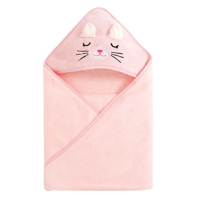 Color: black - Newborn Baby Bath Towel Cartoon Baby Swaddle Kids Bathrobe Fleece Blanket Warm Sleeping Swaddle Wrap for New Born Boys Girls