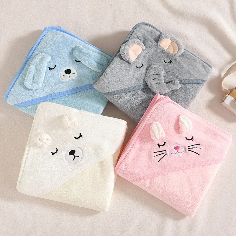 Color: black - Newborn Baby Bath Towel Cartoon Baby Swaddle Kids Bathrobe Fleece Blanket Warm Sleeping Swaddle Wrap for New Born Boys Girls