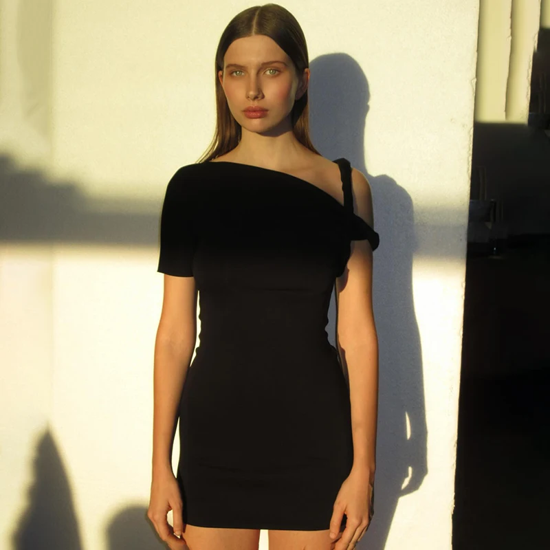 Color: Black, Size: XL - CUTENOVA Irregular Dress Women Hispter Summer Trend Hollow Knot Solid Simple Casual Stretch Streetwear Thin Midnight Bodycon