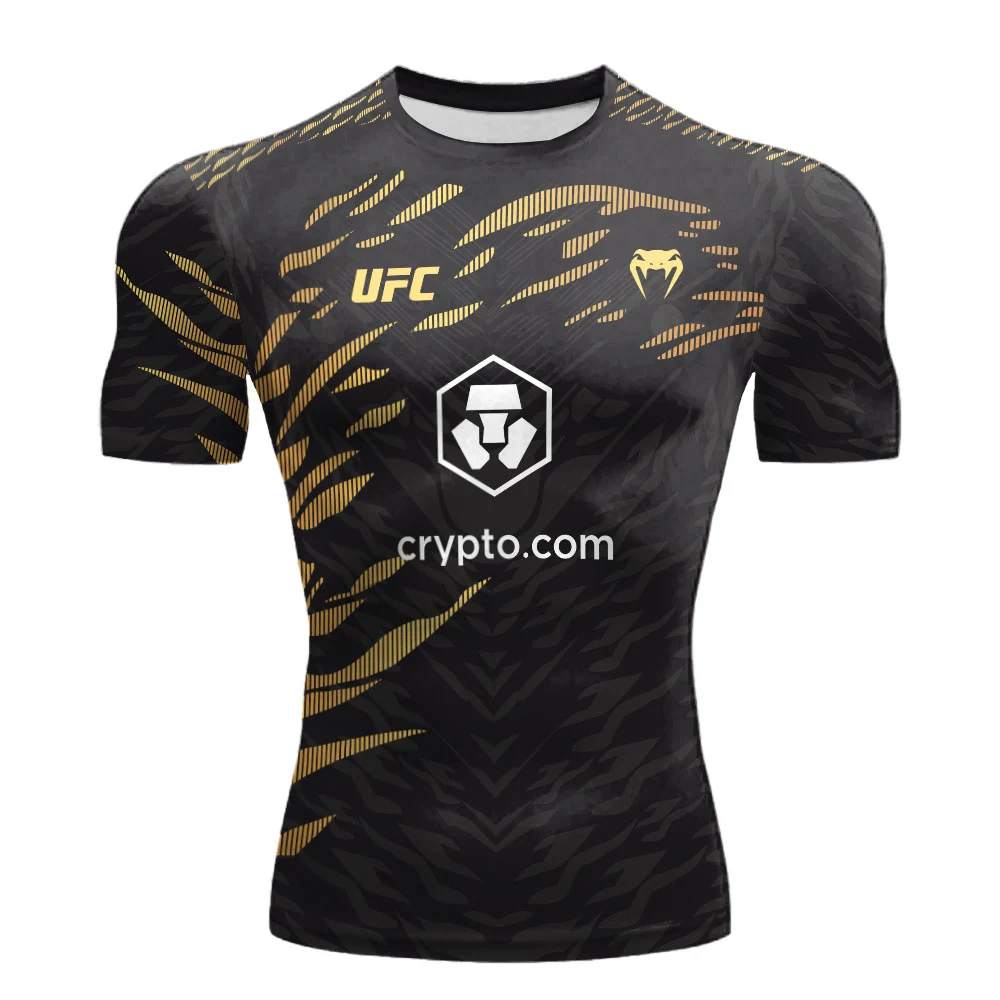 Color: Gold, Size: 4XL - 2025 New quick-drying tops for Summer  Men's UFC Fusion by Venum Black/Gold Alex Pereira Authentic Fight Night Champion Walkout