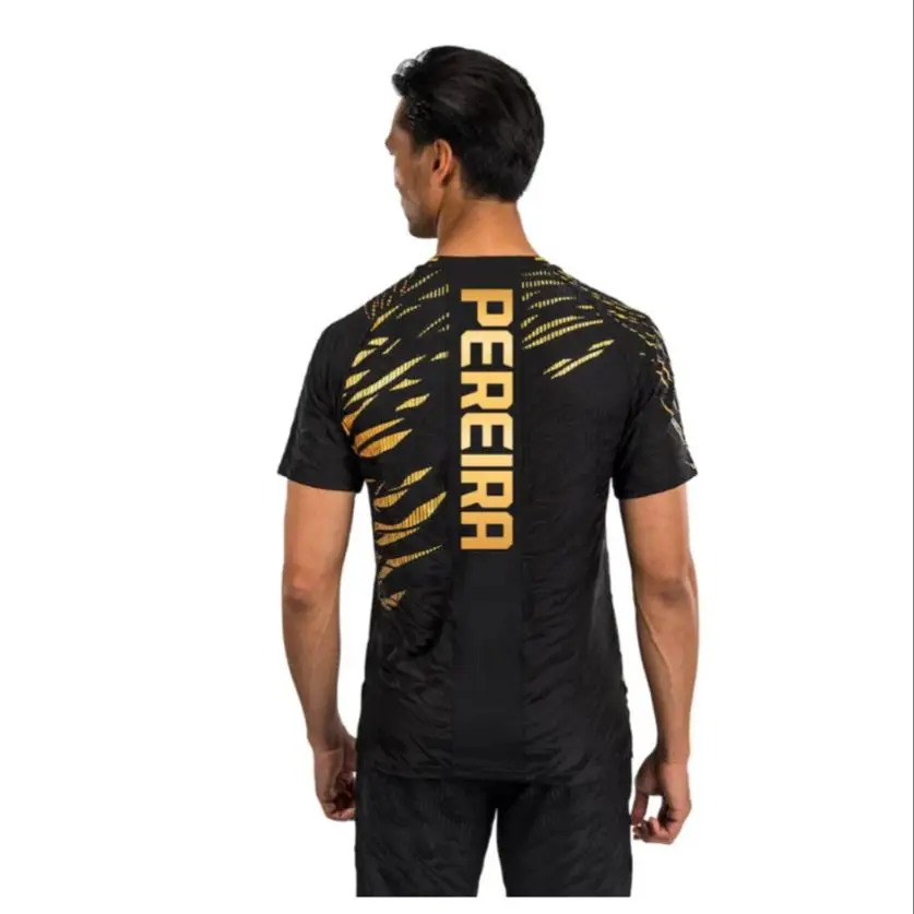Color: Gold, Size: 4XL - 2025 New quick-drying tops for Summer  Men's UFC Fusion by Venum Black/Gold Alex Pereira Authentic Fight Night Champion Walkout