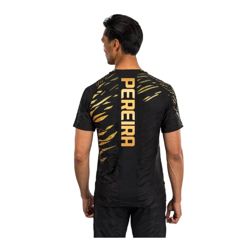 Color: Gold, Size: 4XL - 2025 New quick-drying tops for Summer  Men's UFC Fusion by Venum Black/Gold Alex Pereira Authentic Fight Night Champion Walkout