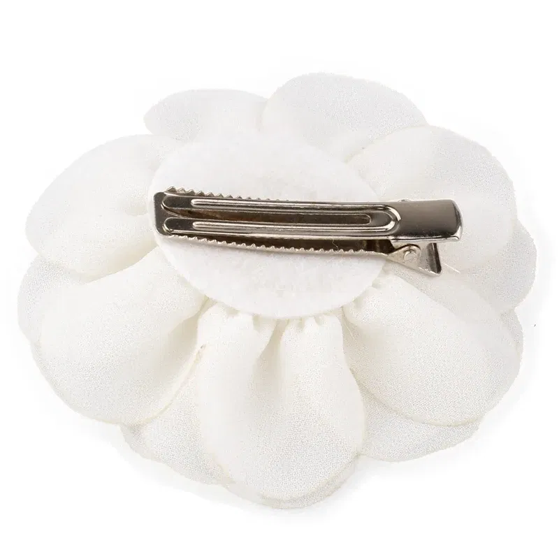 Color: Silver - 1PC 10CM 3.8" Big Chiffon Flowers Hair Clips Hairpins Handmade Artificial Rolled Rose Fabric Flower For Girls Head Accessories