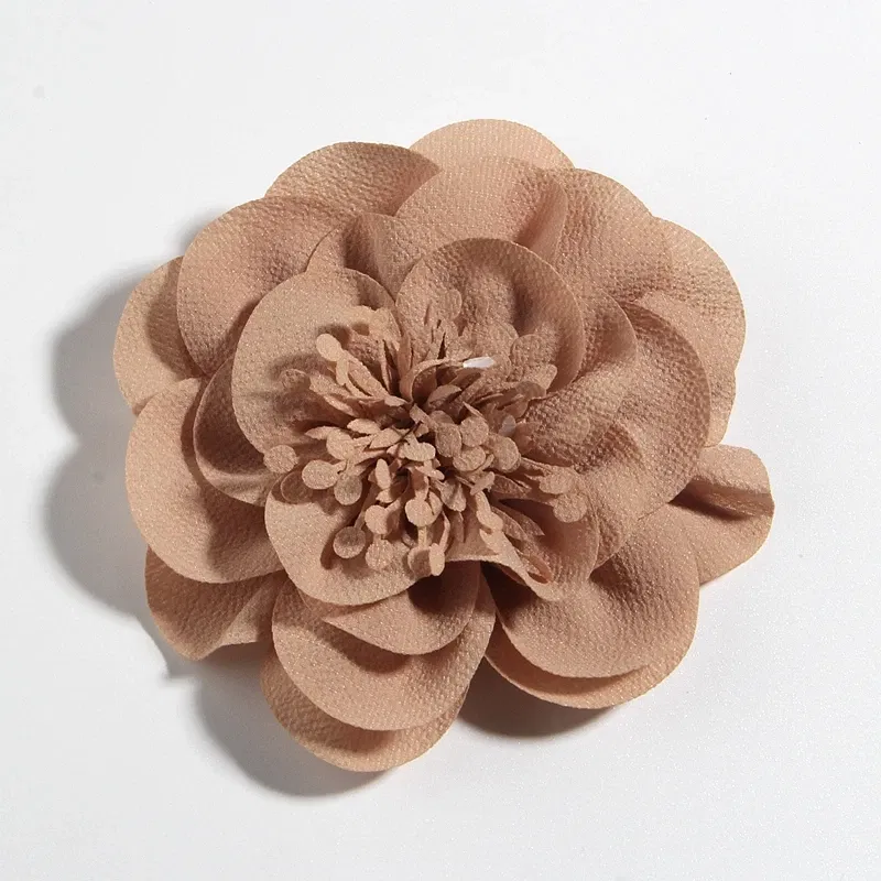 Color: Silver - 1PC 10CM 3.8" Big Chiffon Flowers Hair Clips Hairpins Handmade Artificial Rolled Rose Fabric Flower For Girls Head Accessories
