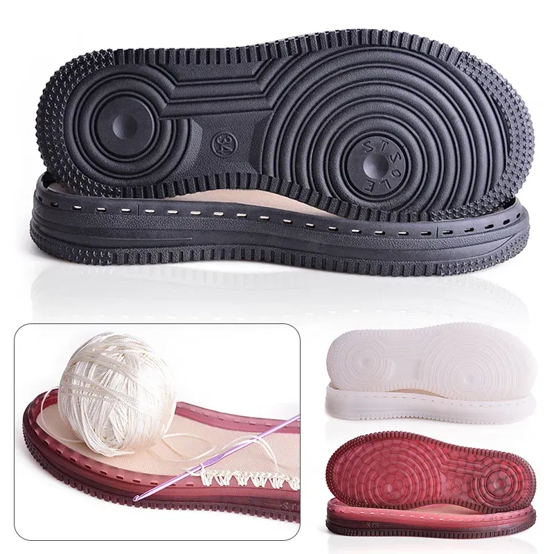 Color: Red, Shoe Size: 3.5 - 1 Pair Soft Rubber Soles Hand-woven Hook Line Soles Anti-slip Shoe Patch Durable Repair Replacement For Boot Shoes