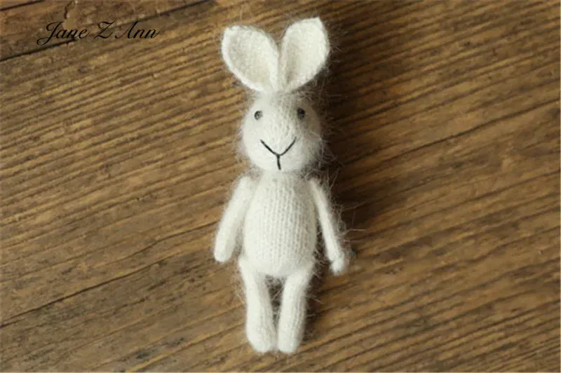 Color: Khaki, Size: ONE SIZE - Handmade mink plush dolls knitted calf rabbit bear mouse newborn full moon photography props