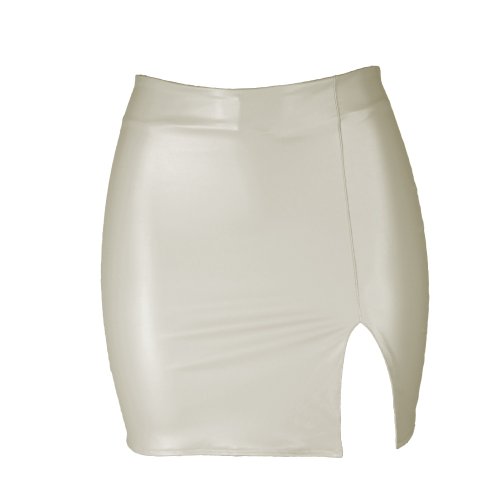 Color: Blue, Size: XL - S M L XL XXL Women's Skirt High Waist Split Leather Skirt Wrap Hip Skirt Plus Size Pencil Skirt