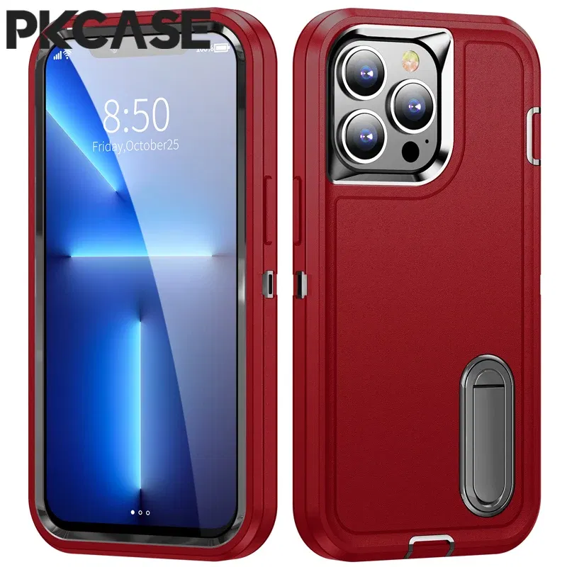 Color: black, Material: Microfiber - PKCASE Shockproof Case For iPhone 13 Mini 12 11 Pro Max 6 7 8 Plus Bracket Protective Cover For iPhone X XS XR SE 2020 2022