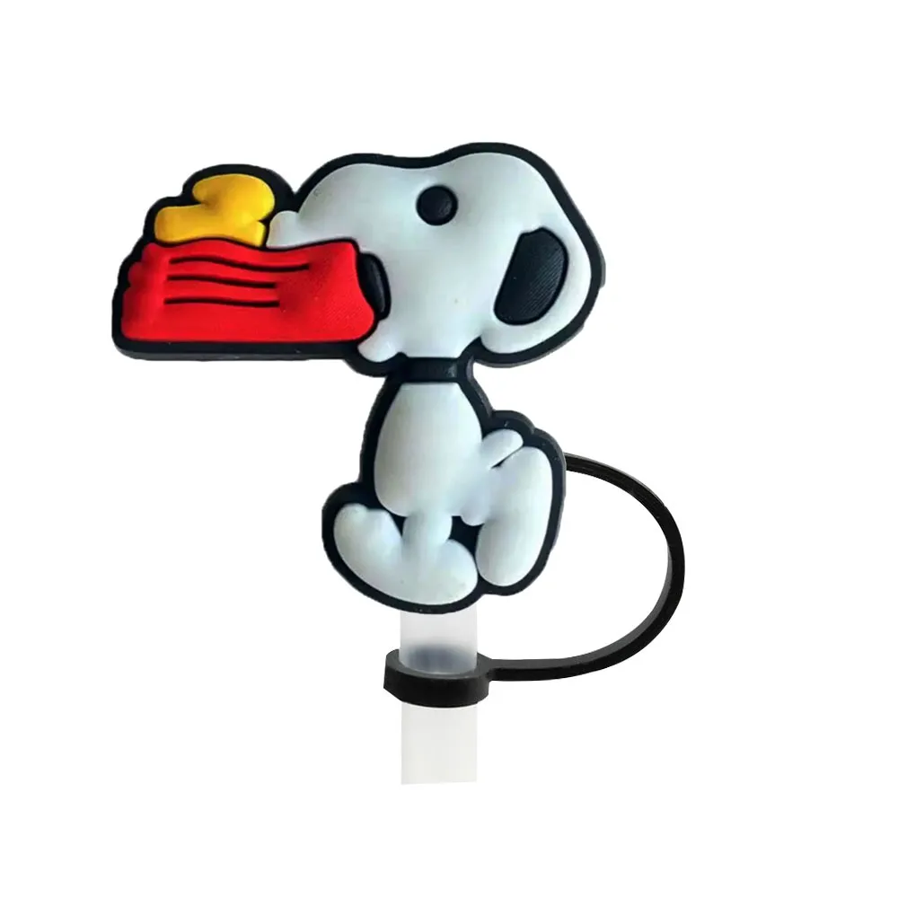 Color: Silver - 1-12PCS Cute MINISO Snoopy Straw Cover Cap With 30&40Oz Cup10mm Straw Toppers Reusable Dust-Proof Straw Caps Cartoon Drink Stra