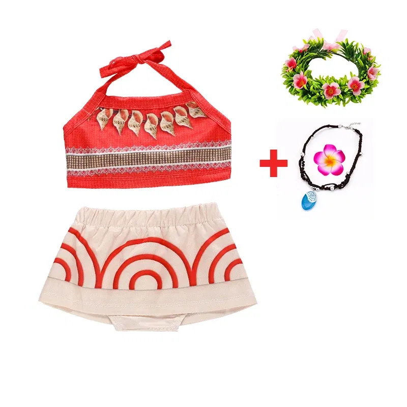Color: green, Kid Size: 11 - Disney New Moana Dress Costumes Kids Girl Cosplay Toddler Movie Ocean Adventure Infant Frock Halloween Party With Chick Clothes